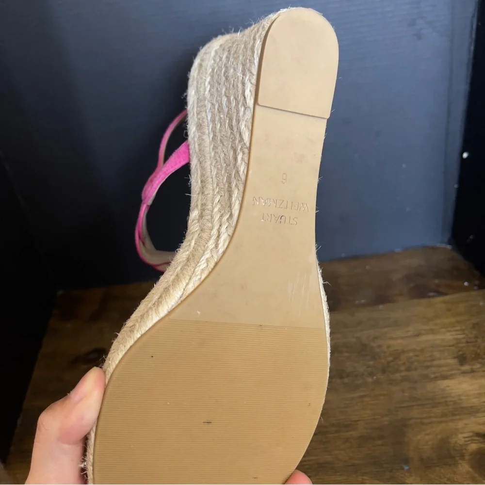 Stuart Weitzman Espadrille wedge suede sandals Twist Buckle Pink Women's 6